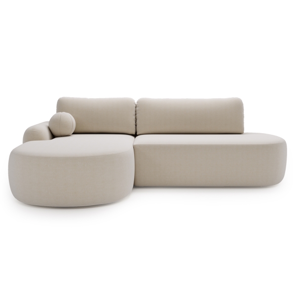 NAROŻNIK ROZKŁADANY Z FUNCKJĄ SPANIA AGAT O W KREMOWEJ TKANINIE - PRZÓD